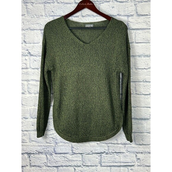 Cupcake Womens Size M Army Green Sweater V Neck Elbow Patch Side Slits Cozy T4 - Picture 4 of 12
